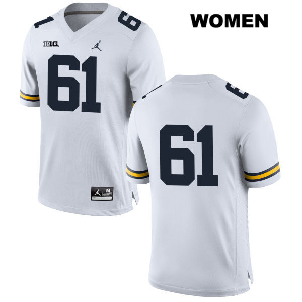 Women's NCAA Michigan Wolverines Dan Jokisch #61 No Name White Jordan Brand Authentic Stitched Football College Jersey KI25X36SJ